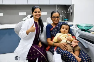 Dr. Prajakta Brahmankar providing friendly pediatric and preventive dental care for a young patient at Dr. Pawar's Advanced Dentistry in Thane West