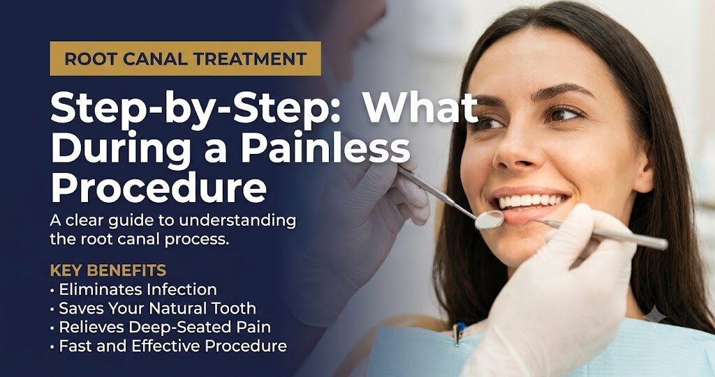 Step-by-step guide showing what happens during a painless root canal treatment at Dr. Pawar's Advanced Dentistry in Thane West.