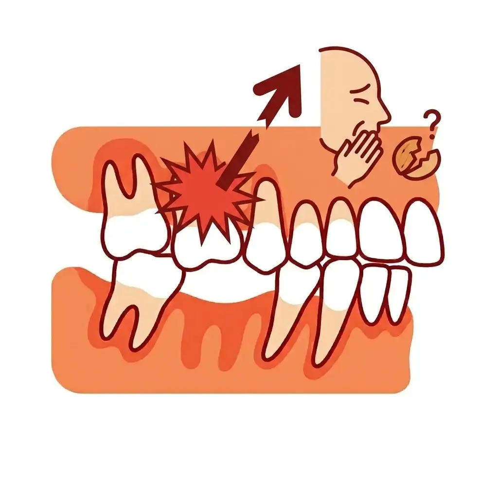 Illustration showing difficulty chewing and uneven bite caused by missing teeth.