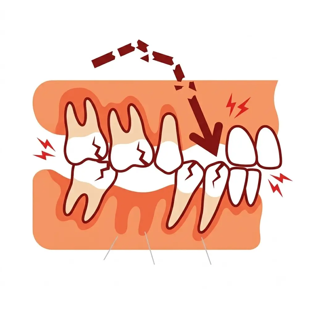 Illustration demonstrating difficulty chewing caused by missing teeth and misalignment at Dr. Pawar's Advanced Dentistry in Thane West.