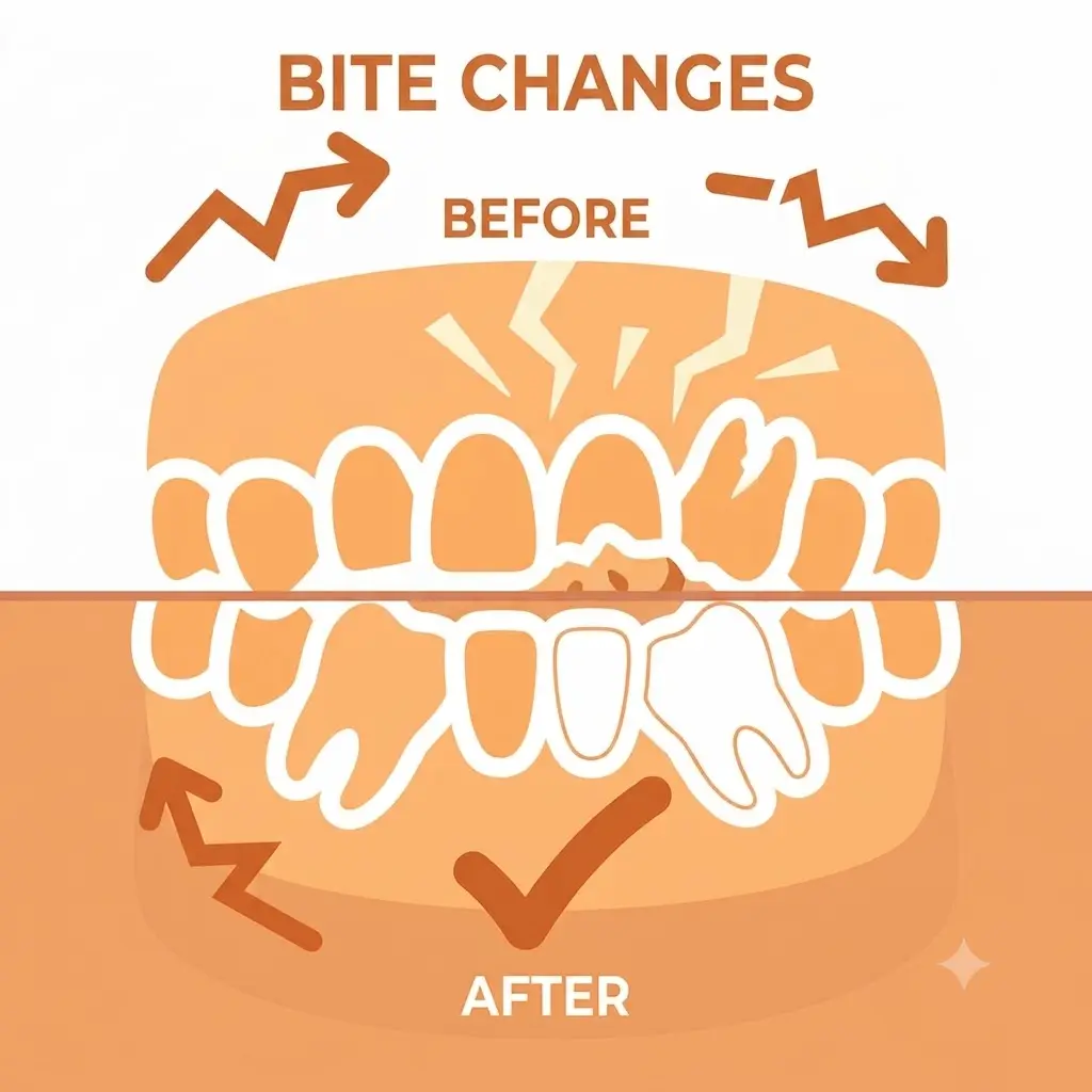 Illustration showing bite changes caused by tooth movement and missing teeth in the thana west